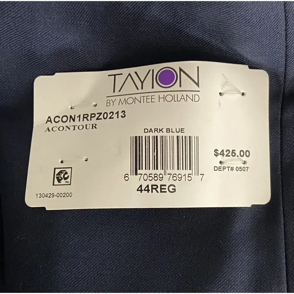 Tayion Suit Jacket Men's 44 Regular Acountour Peak Lapel Navy Blue NWT